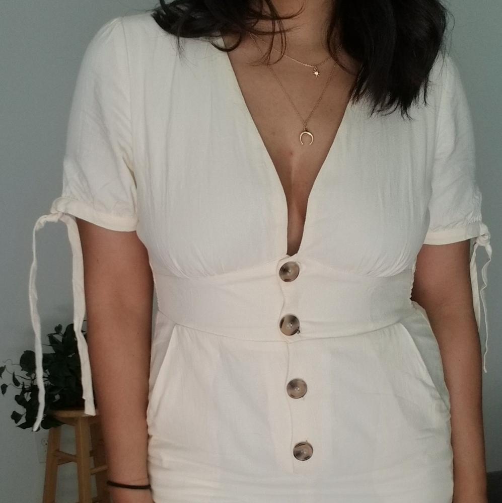 CREAM BUTTON DOWN JUMPSUIT - Picture 5 of 5